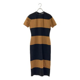 AGNONA / アニオナ | ボーダー バイカラー レザー パイピング プルオーバーワンピース | S | ブラウン/ブラック | レディース