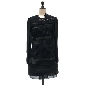 JUNYA WATANABE COMME des GARCONS / ジュンヤワタナベ | 2014AW | ポリエステル 異素材 切替 総パッチ スパンコール ロングジャケット | XS | ブラック | レディース