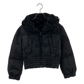 PRADA / プラダ | シルク混 ミンクファー フリルカラー ロゴジップ ジャケット ブルゾン | 36 | ブラック | レディース