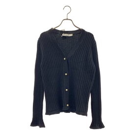 Christian Dior / クリスチャンディオール | カシミヤ100% パール ロゴボタン リブ ニット カーディガン | 36 | ブラック | レディース
