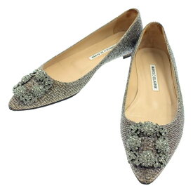 MANOLO BLAHNIK / マノロブラニク | HANGISI ハンギシ ビジューバックル ラメ パンプス | 37 | シルバー | レディース