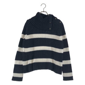 【美品】 Christian Dior / クリスチャンディオール | マリニエール Dストライプ タートルネック ボーダー ボタンニット | 34 | ネイビー/ホワイト | レディース