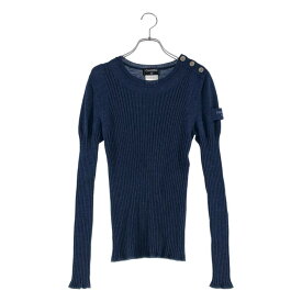CHANEL / シャネル | ウール シルク ココボタン リブニット | 38 | ネイビー | レディース