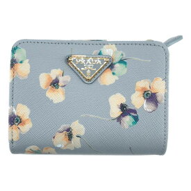 【美品】 PRADA / プラダ | サフィアーノ トライアングルロゴ フローラル ウォレット | グレー | レディース