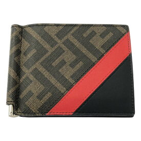 【美品】 FENDI / フェンディ | FF ズッカ マネークリップ ウォレット | ブラウン/レッド/ブラック | メンズ