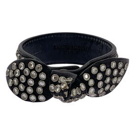 SAINT LAURENT PARIS / サンローランパリ | by Hedi Slimane リボン スタッズ レザーブレスレット | ブラック/シルバー | レディース