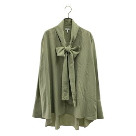 LOEWE / ロエベ | シルク ロゴ刺しゅう Vネック ボウタイブラウス | 36 | カーキ | レディース
