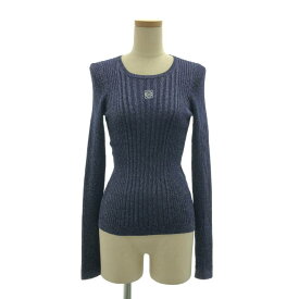 【美品】 LOEWE / ロエベ | リブ アナグラム ロゴ ニット | XS | ネイビー | レディース