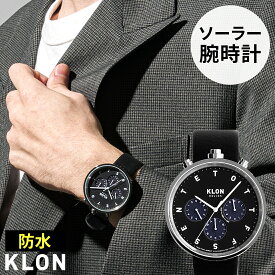 腕時計 ソーラーウォッチ 太陽電池 クロノグラフ レザーベルト ブラック モノトーン 大人 オフィス シンプル 高級 お揃い 祝い ギフト レディース メンズ プレゼント KLON HELIOS BLACK LEATHER -ALPHABET TIME- 43mm