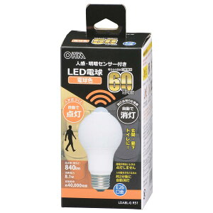 �I�[��(OHM) �d�@ LED�d�� E26 60�`���� �l�����ÃZ���T�[�t �d���F �l���Z���T�[ 60���b�g���� �����_�� ���� �g�C�� �L�� �K�i LDA8L-G R51 06-4465