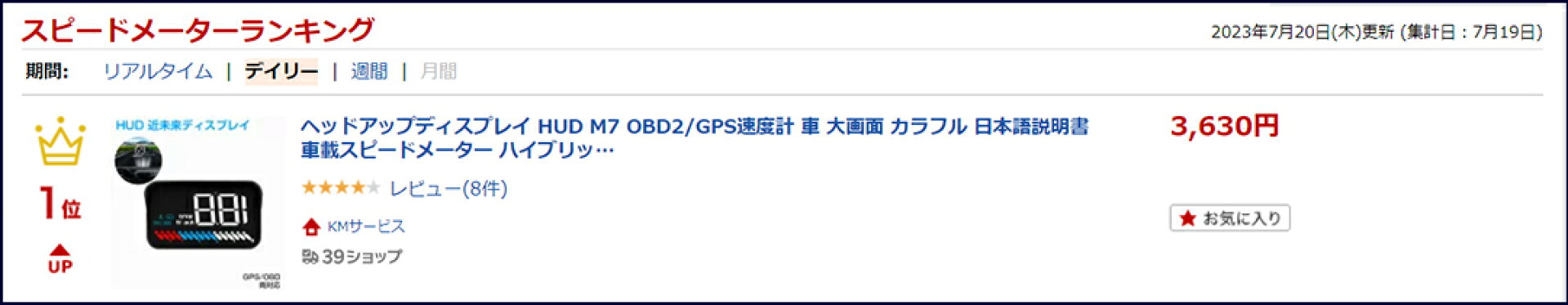 ヘッドアップディスプレイ HUD M7
