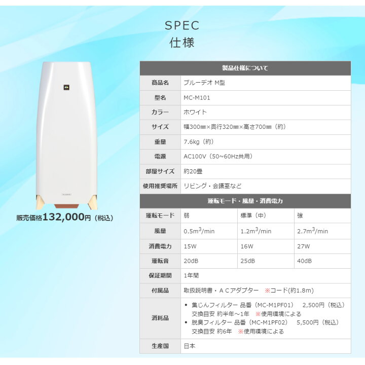 楽天市場】ブルーデオ Bluedeo MC-M101(大型20畳)＋交換用集じん 