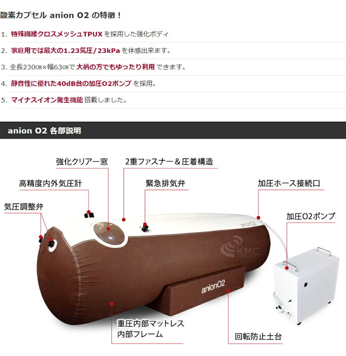 楽天市場】酸素カプセル ANION O2 アニオンO2 マイナスイオン機能付き 