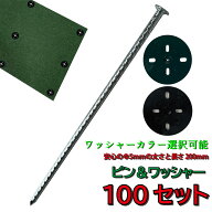 防草シート 押さえ Iピン＆ ワッシャー 100セット φ5mm 200mm カラー選択 雑草 シートピン 除草シート …