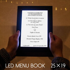 LED メニューブック 縦長 1ページ 合皮 充電式 ボード型 25×19cm おしゃれ 光る メニュー表 レザー リスト 高級 結婚式 ホテル レストラン バー イベント 演出 ファイル 業務用 ライトアップ ウエディング パーティー