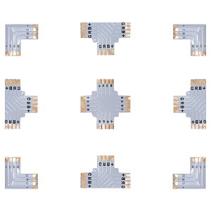 LEDテープライト用 分岐コネクタ 全3種 5050smd RGB マルチカラー用 シート型 2分岐 3分岐 4分岐 L字 T字 十字 4ピン 4芯 メス 12V 分配 接続 パーツ LED