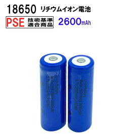 18650 リチウムイオン充電池 2本セット 3.7V 2600mAh PSE 保護回路付き 突起あるタイプ 充電電池 3.7V9.62Wh バッテリー モバイルバッテリー 予備電池 送料無料