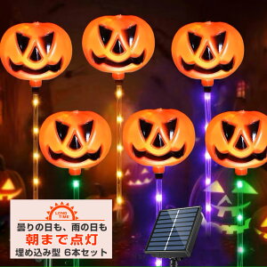 ハロウィン 飾り ソーラー カボチャ ライト かぽちゃ 埋め込み ステッキ 6本セット 屋外装飾 防水 タイマー led ガーデンライト 充電式 電飾 かわいい モチーフ ライト カボチャ お化け 骸骨