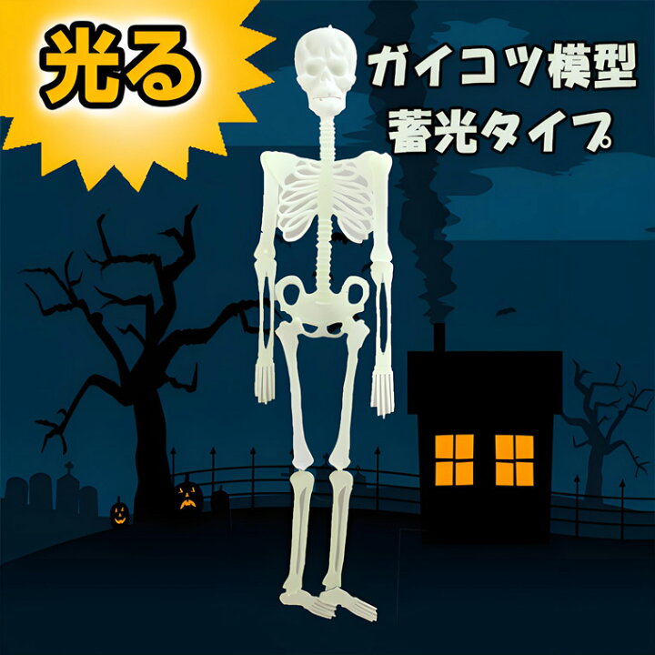 楽天市場】ハロウィン 飾り 骸骨 ガイコツ 模型 光る 蓄光 タイプ 全長 