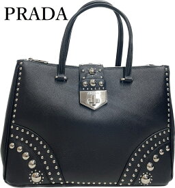 プラダ【PRADA】ハンドバッグ 　シルバースタッズ　レザーバッグ　黒　ランクA(中古)