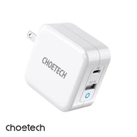 PD 充電器 CHOETECH PD8002 65W Type C 急速充電器【GaN (窒化ガリウム)採用/折畳式/PSE認証済/2USB-Cポート】ノートPC 2台同時に急速充電 MacBook Pro 16"、iPhone 12 Pro Max、Galaxy 、iPad、MacBook、Surface、Xperia、Google pixel その他USB-C機器対応 ホワイト