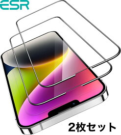 ESR 【超米軍規格】ガラスフィルム iPhone 16e / 14 / 13 / 14 Pro/ 14 Plus / 14 Pro Max用 画面保護 頑丈な強化ガラス 簡単取り付けフレーム ☆2枚入り☆ 6.7インチ Armorite Screen Protector Ultra Tough Tempered Glass【国内正規品】