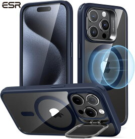 ESR iPhone 15 / 15 Plus / 15 Pro / 15 Pro MagSafe対応 米軍MIL規格の保護 隠れスタンド スマホケース 傷防止背面 クリアーブルー Classicシリーズ ESR Classic Hybrid Case with Stash Stand (HaloLock) - Clear Dark Blue【国内正規品】