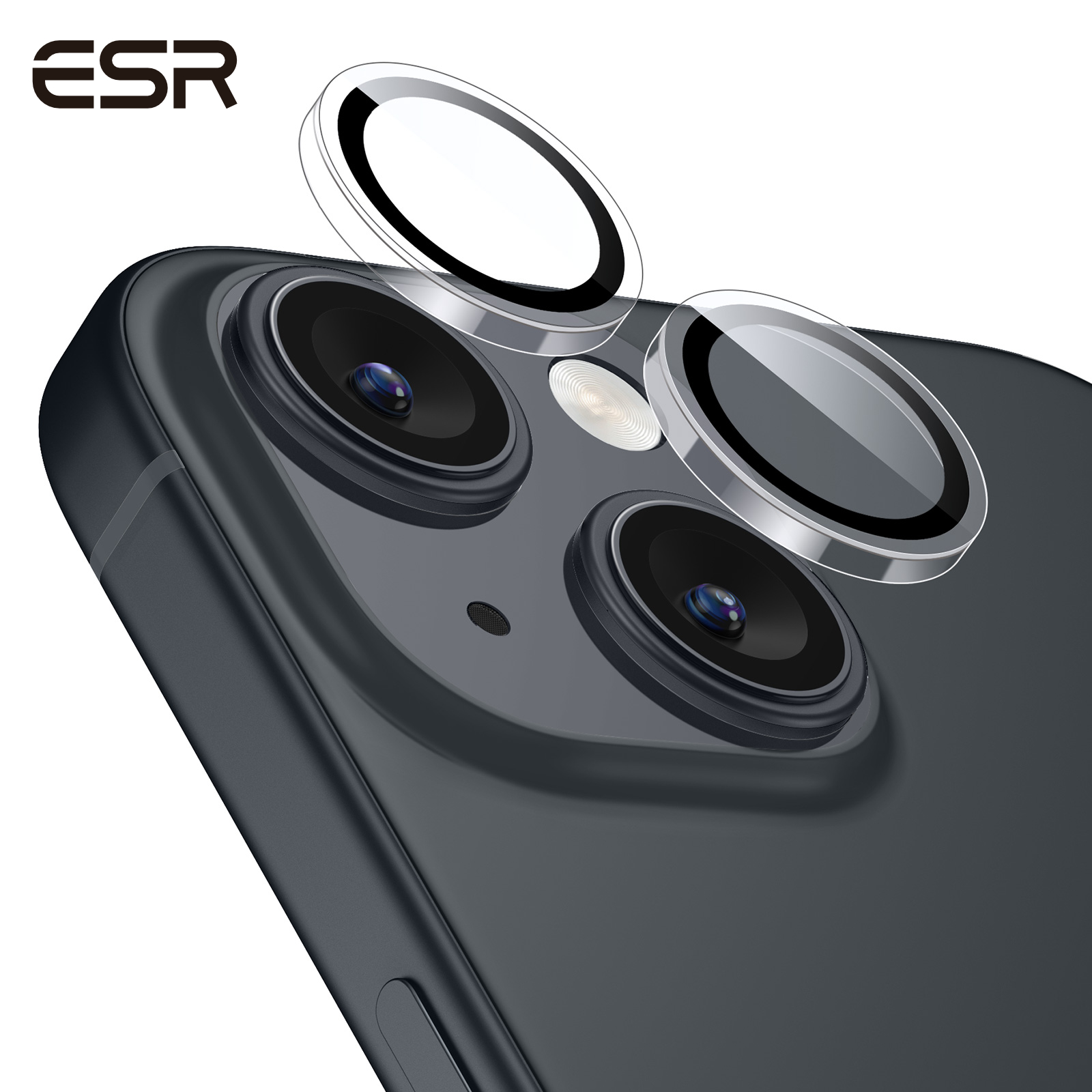 ESR iPhone 15   15 Plus   15 Pro   15 Pro Max カメラレンズフィルム 独立型レンズフィルム 耐傷性 極薄 アルミ製エッジ付き 強化ガラス 3枚入り クリア   ブラック ESR Armorite Camera Lens Protectors Clear   Black