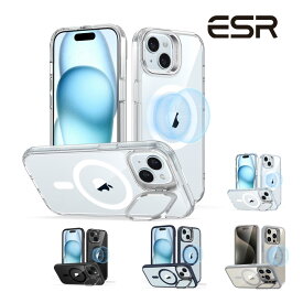 ESR iPhone 15 / 15 Plus / 15 Pro / 15 Pro MagSafe対応 米軍MIL規格の保護 隠れスタンド スマホケース 傷防止背面 クリア ESR Classic Hybrid Case with Stash Stand (HaloLock) - Clear【国内正規品】