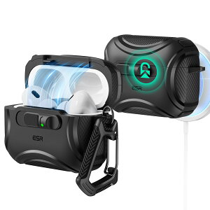 ESR AirPods Pro 3�i2025/USB-C�j��p �P�[�X �ϏՌ� �t���b�N���b�N �X���C�h�J�� MagSafe�Ή� ���C�����X�[�d LED�\�� �J���r�i�t �ی�J�o�[ Cyber FlickLock�V���[�Y �y�������K�i�z