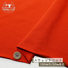 【ニット生地 無地/ディープオレンジ】スウェット生地 裏毛ニット 綿100％ 厚み2ミリ弱 広幅190cm 目の詰まったしっかりめ ショートループの裏パイル テンションやや低 やや丸まりやすい コットン トレーナー パーカー 部屋着【50cm単位 メール便不可】(b-2634)