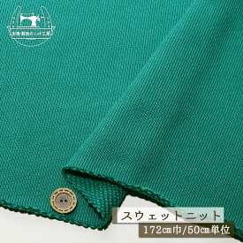 【ニット生地 無地/シーグリーン】スウェット生地 裏毛ニット 綿100％ 厚手 厚み3ミリ 幅172cm ややざっくり 太糸ショートループのモコモコ裏パイル テンションやや低〜中程度 やや丸まりやすい コットン トレーナー パーカー 部屋着【50cm単位 メール便不可】(b-2635)