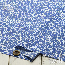 【花柄/アザミブルー】なめらかでしなやか ツイル生地 ツイルの中では薄手でソフトな手触り シャツやブラウスに 布帛【50cm単位 メール便4ヶまで】(e-2103)