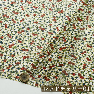 【アウトレット商品 チェリー柄/レッドチェリー01-35cmカット済】フランス製 ドビー織り シースルー シアー素材 広幅142cm シャリ感有 透け感有 プリント 布帛(ce-2285-1)