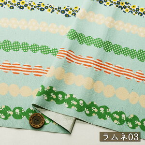 【北欧風 玉ボーダー柄/全3色】オックスフォード生地 綿100% 幅108cm Hanautaシリーズ ナチュラルなカス残し仕上げ コットン プリント 花柄 通園通学グッズ かわいい 布帛【50cm単位 メール便3ヶ