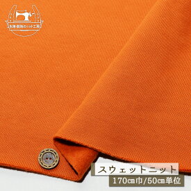 【ニット生地 無地/キャロットオレンジ】裏起毛スウェット生地 綿100％ 暖かい 厚み2.5ミリ 幅170cm 横方向に伸びるテンションやや低(〜中程度) コットン トレーナー パーカー 部屋着 秋 冬【50cm単位 メール便不可】(f-766)