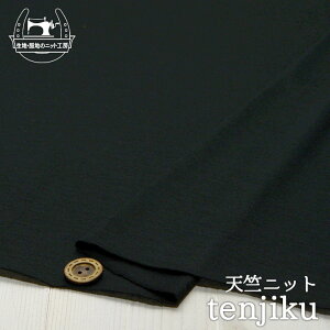 【ニット生地 無地/ブラック】ソフトな手触り 天竺ニット 透け感やや有 落ち感(ドレープ感)有 横方向に伸びるテンション中のニット やや丸まりやすい【50cm単位 メール便2ヶまで】(h-2032)