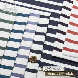 【ニット生地 ボーダー柄 ベイクドカラー/全7色】中肉天竺ニット 綿100％ 厚み1ミリ 幅160cm 1.7cmと1cmピッチのボーダー 横方向に伸びるテンションやや低〜中程度のニット やや丸まりやすい コットン ジャージー 天竺 メリヤス【50cm単位 メール便1ヶまで】(j-2534)