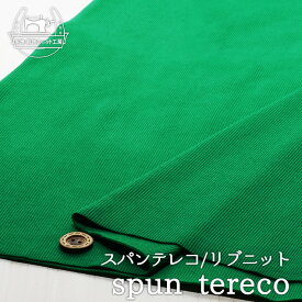 【ニット生地 無地/グリーン】アパレルメーカー放出品 リブニット 筒状 伸縮性に富んだ30スパンテレコ 厚み1ミリ強〜1.5ミリ【50cm単位 メール便1ヶまで】(r-1260)