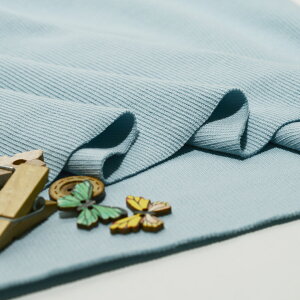 【アウトレット商品 ニット生地 無地/サックス 40cmカット済】アパレルメーカー放出品 リブニット 筒状 伸縮性に富んだ40スパンテレコ 厚み1ミリ強 幅44cmの輪 リブ使い コットン 犬服 ドッグ(