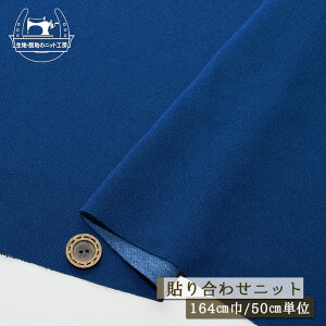 【ニット生地 無地/ブルー】貼り合わせニット 表ジャージ素材 厚み1ミリ強 幅164cm 透け感若干あり 横方向に伸びるテンション中程度のニット【50cm単位 メール便不可】(x-1410)