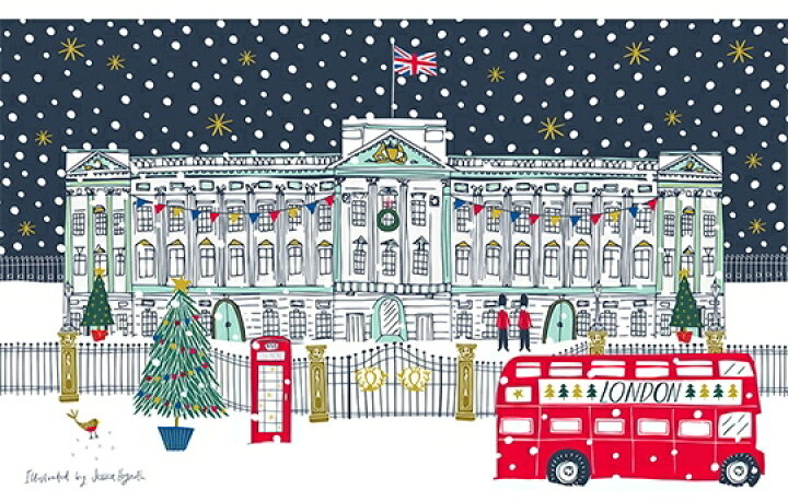 楽天市場 発送は郵便 ロンドン バッキンガム宮殿 クリスマスシリーズ キッチンタオル コットン キッチンクロス かわいい おしゃれ ティータオル タペストリー デザイナー ジェシカホガース Jessica Hogarth イギリス雑貨 お部屋のインテリア ノッティング ワールド
