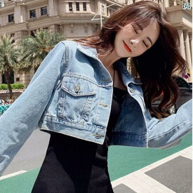 春 韓国 デニム ショート ジャケット レディース スリム ショート トップ スカート 薄手 ジャケット