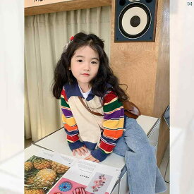キッズ ファッション 子供服 子供 韓国 ガールズ コート 春 子供 ファッション ニットカーディガン ベビー 風 コントラスト カラー ジッパー セーター