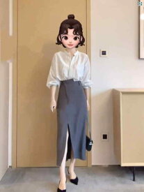 レディース　ファッション 初秋 婦人服 お茶 紅茶 塩 洋ナシ型 シャツ 一式 ワンピース 軽量 洗練 ツーピース スーツ