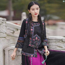 レディース 民族衣装 コスプレ おしゃれ ファッション 個性的ファッション 中華 エスニック レトロ 刺繍 ベスト チェック柄 コート