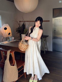 レディース レディース ファッション 韓国 韓国　ヨーロピアン　海外風　ファッション　おしゃれ　かわいい　綺麗 中華風 レトロ プリントホルターネック ドレス 夏 レース スリム Aラインイン スカート