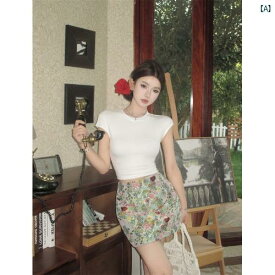 レディース レディース ファッション 韓国 韓国　ヨーロピアン　海外風　ファッション　おしゃれ　かわいい　綺麗 シンプル 軽量 美しい 夏 ラウンドネック Tシャツ スリムフィット トップ ジャカード スカート