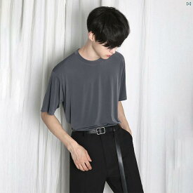メンズ　韓国ファッション　 冷感 半袖 Tシャツ 男性用 夏 無地 シルケット コットン ドレープ 半袖 薄手 Tシャツ