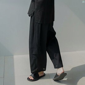メンズ　韓国ファッション　 夏 薄手 リネン 九分丈 パンツ メンズ 冷感 カジュアル パンツ ストレート ワイド レッグ パンツ